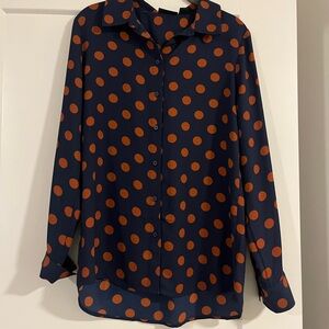Halogen Navy Blouse with Orange Dots